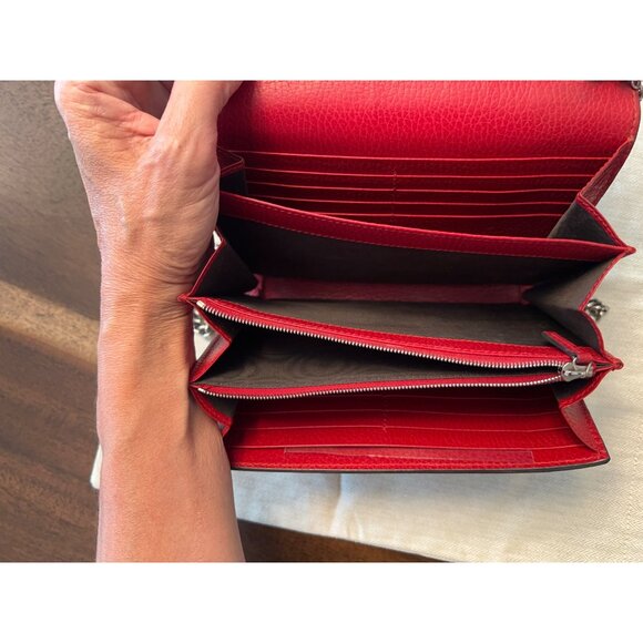 Gucci Dionysus Red Leather Crossbody Wallet With Chain Strap & Snake Buckle Deta - Picture 5 of 13